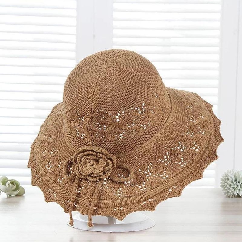 Chapeau de protection solaire à large bord pour femme, 1 pièce, en paille, pliable, pour l'été, la plage, la mode_voghion.com