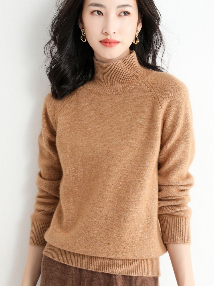 Wool Blend 2025 Autumn Winter New Short Women's Korean Style High Neck Pullover Loose Solid Color Knitted Base Sweater_voghion.com