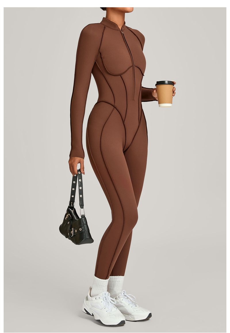 European And American Winter Stand Collar Jumpsuit Half Zipper One-piece Fitness For Women High-intensity Exercise Yoga_voghion.com