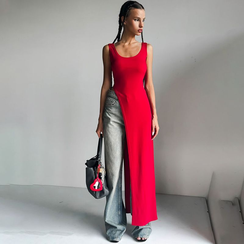 2024. gada vasaras personalizēts apģērbs Slim Fit kleita ar dalītām plecu lencītēm Street Trend U veida kakla dizaina tops_voghion.com