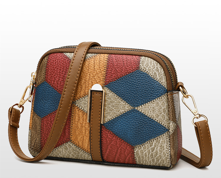 Geantă de telefon mobil crossbody cu un singur umăr, cu fermoar dublu, cu potrivire de culori, 2024, versatilă, stil național, tendință la modă_voghion.com