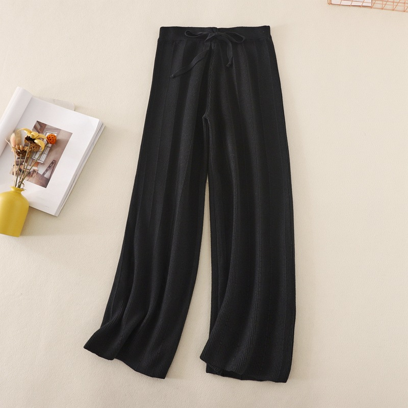 Dameskleding dikke wijde broek dames herfst en winter hoge taille losse verticale gevoel rechte casual lange broek losse verticale strepen_voghion.com