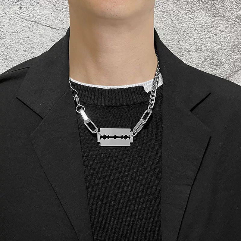 Collana geometrica cava di marca cubana di nicchia, trendy e versatile, con catena in titanio e acciaio, per uomo._voghion.com