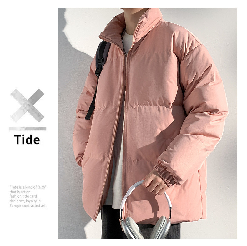 Unisex Winter Padded Jacket With Thickened Warm Polyester Filling, Stand Collar, Loose Fit, Side Pockets For Men & Women_voghion.com