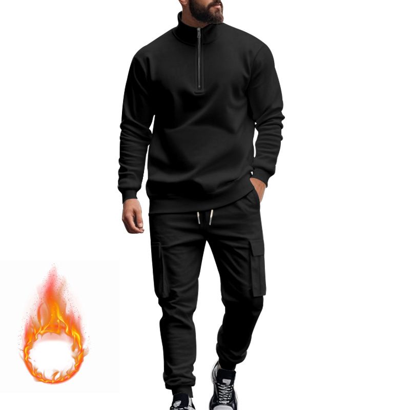 Fleecegefüttertes Sweatshirt-Set mit Viertelreißverschluss für Herren – Slim Fit Thermo-Jogging-Outfit für Herbst und Winter_voghion.com