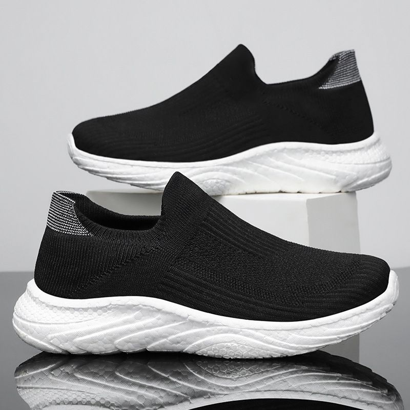 Men's Non-Smelly Slip-On Sock Solid Color Versatile Couple Casual Breathable Flyknit Single Shoes_voghion.com