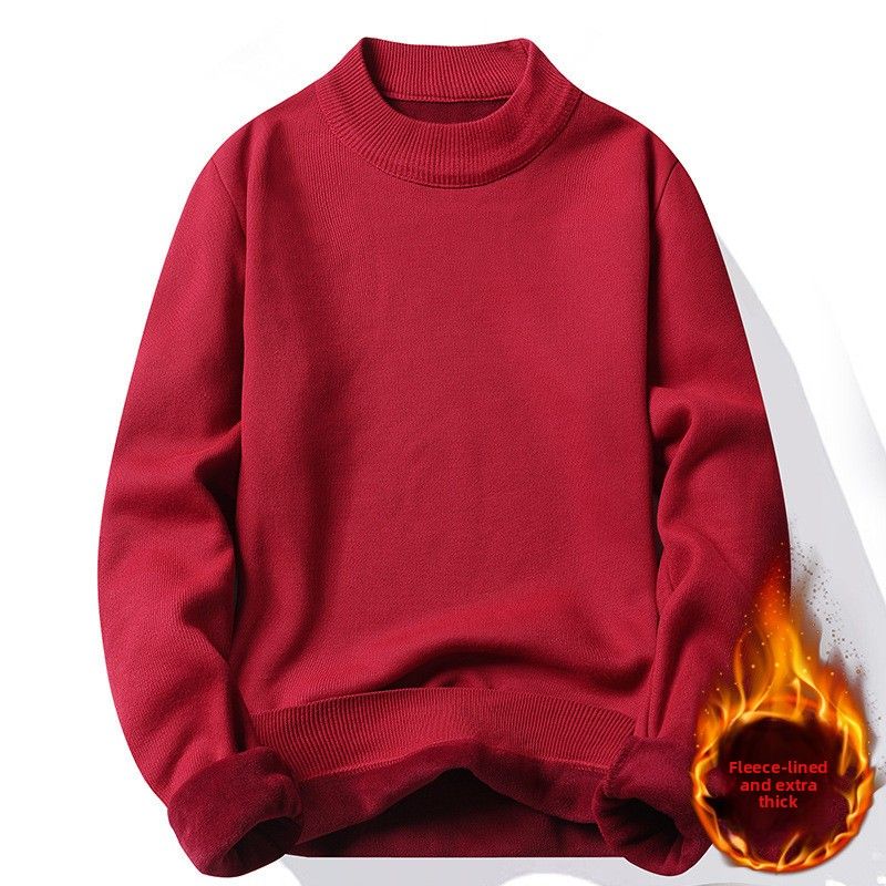 Verdickter Halbrollkragenpullover aus Plüsch für Herren, mittellanger Strickpullover, Herren-Unterhemd_voghion.com
