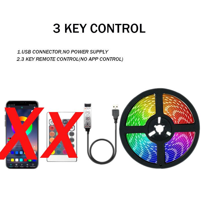 Kit de tira de luces LED RGB de 5 V con control remoto y aplicación - Chip 2835, 60 LED/m, resistente al agua, para retroiluminación de TV y decoración del hogar_voghion.com