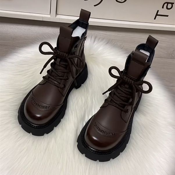 Donne spesse, nuova collezione autunno inverno 2024, stivali corti versatili e morbidi in stile britannico, stivali Martin con suola morbida_voghion.com
