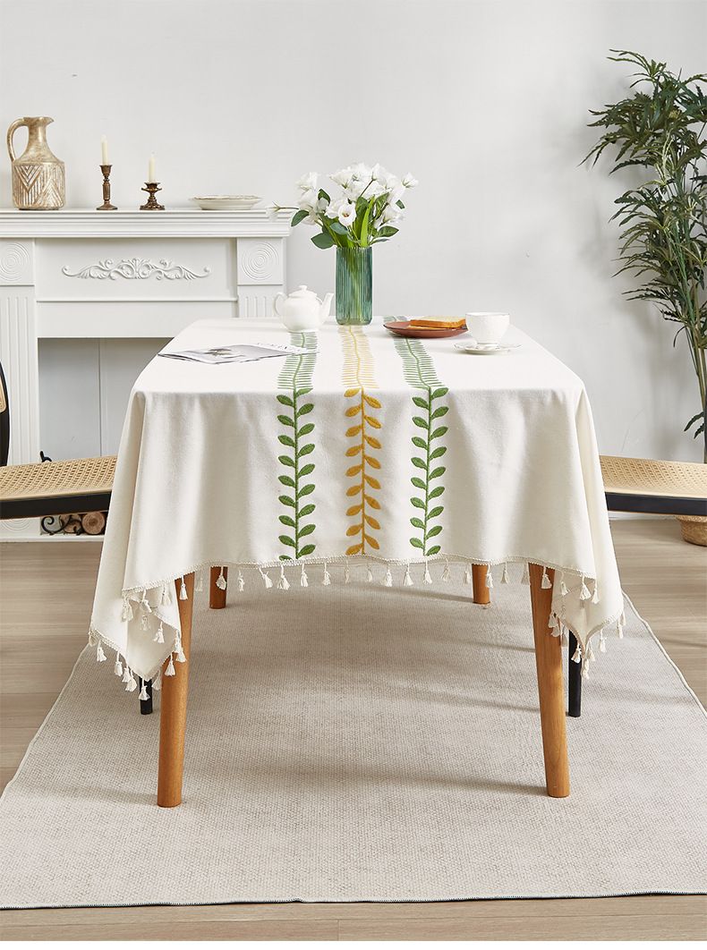 Nappe brodée moderne – Tissu polycoton à motif feuilles de saule – Imperméable et antidérapant pour tables à manger et tables basses (plusieurs tailles)_voghion.com