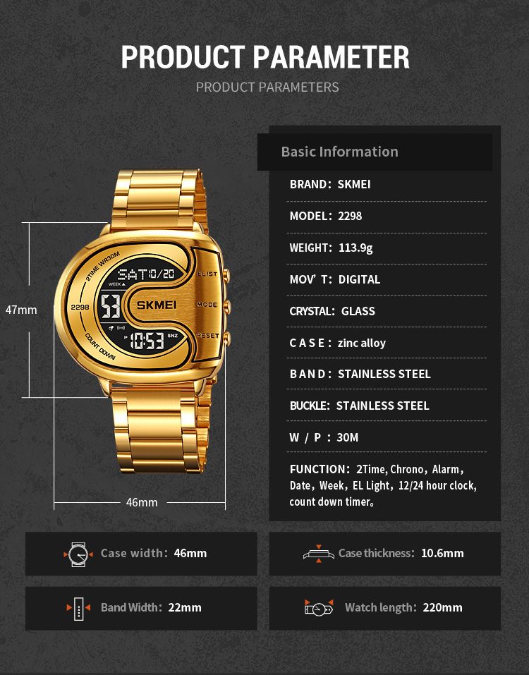 SKMEI Orologio sportivo digitale da uomo con cronometro e display retroilluminato in acciaio inossidabile, impermeabile, con data e allarme, orologio da polso Reloj Hombre_voghion.com