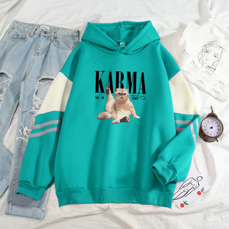 Sweat-shirt à imprimé chat style américain pour homme, coupe ample, style décontracté_voghion.com