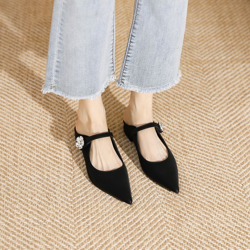 K77-2 Fairy Style Crystal Flower Buckle Pointed Toe Flat New New Slip-On Low Heel Women's Shoes_voghion.com