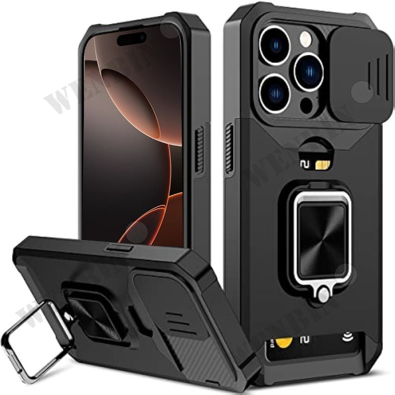 Case For IPhone 16 15 14 13 12 11 Pro Max Plus XR X XS 8 7 Heavy Duty Protection With Sliding Camera Cover And Card Clip Cover_voghion.com