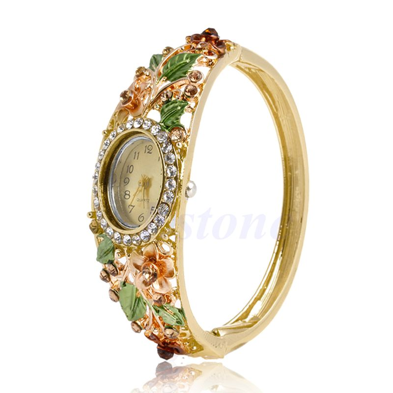 NUOVO orologio da polso analogico al quarzo con braccialetto a forma di fiore di cristallo da donna_voghion.com