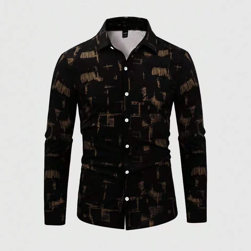 Camicia da uomo primavera e autunno, stampa digitale, traspirante, sottile, versatile, per il pendolarismo quotidiano._voghion.com