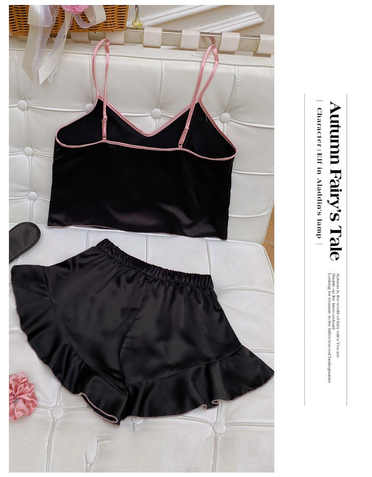 Sexy Hosenträgerrock Home Kleidung Damenmode Weste Shorts Set Home Silk Ice Silk Pyjamas_voghion.com