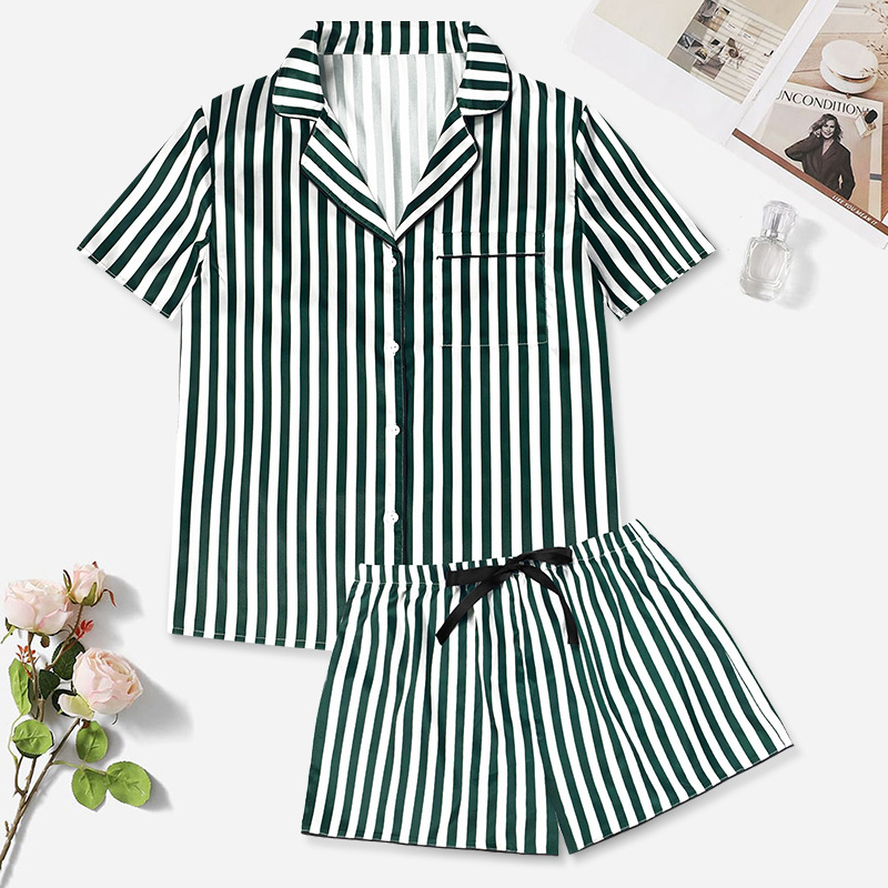 High-quality satin stretch ice silk comfortable home wear short-sleeved shorts pajamas best-selling_voghion.com