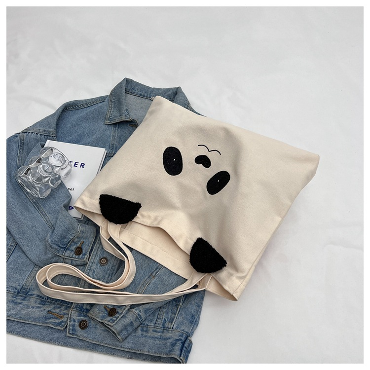 Ny fritid College Student Shoulder Panda Print Stor kapacitet Canvas Dampendlar tygväska_voghion.com