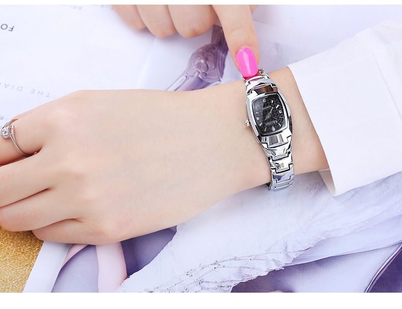 Tungsten çelik kare su geçirmez minimalist mizaç öğrenci küçük kadran şık ve trend kadın kuvars saati_voghion.com