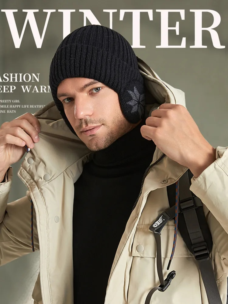 Nuovo unisex Aggiungi cappello lavorato a maglia invernale foderato in pelliccia con paraorecchie Cappelli a cuffia alla moda per uomo Donna Classico da esterno Mantieni caldo il berretto_voghion.com