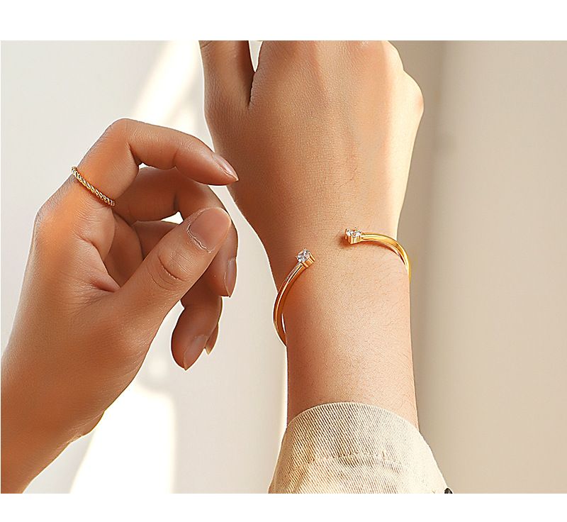 Personlighed Chic Minimalistisk Dobbelt Zirkon Åben Kobberbelagt K Guld Armbånd Armbånd_voghion.com