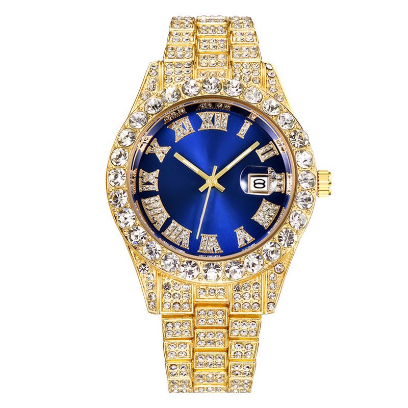 Heren stalen band quartz horloge hiphop business stalen band kalender heren volledig diamanten horloge_voghion.com