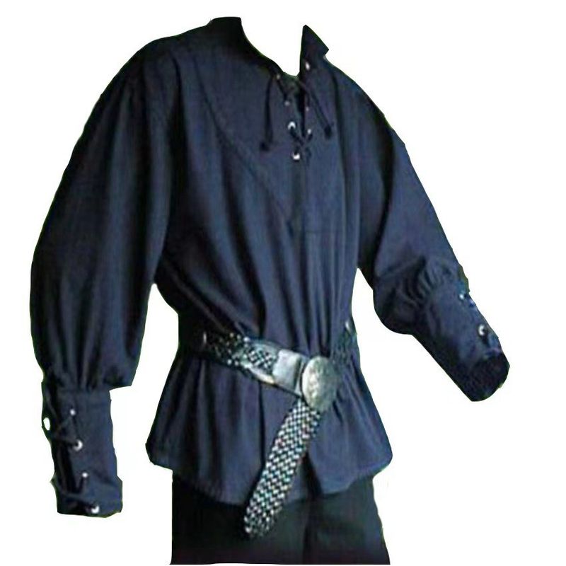 Unbeatable Quality Medieval Clothing For Men, Loose Fitting Men's Polo Shirts With Ties, Performance Costumes_voghion.com