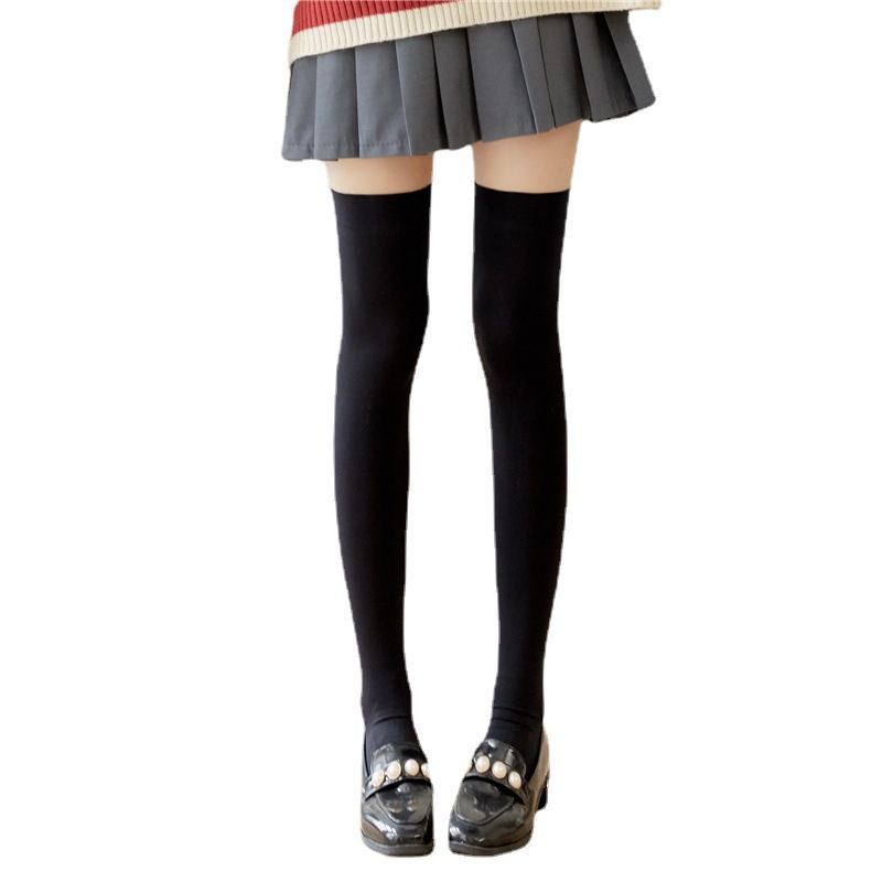 Solid Color Velvet Over-the-Knee JK Black And White Stockings Thin Sexy Slimming Versatile Long Thigh-High Socks B06_voghion.com