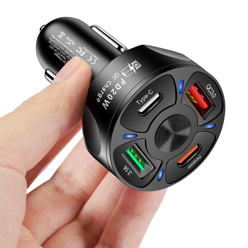 Music Festival Dual line 20W PD+QC3.0 3.1A 2USB fast charging charger, one to four multi port car charger_voghion.com