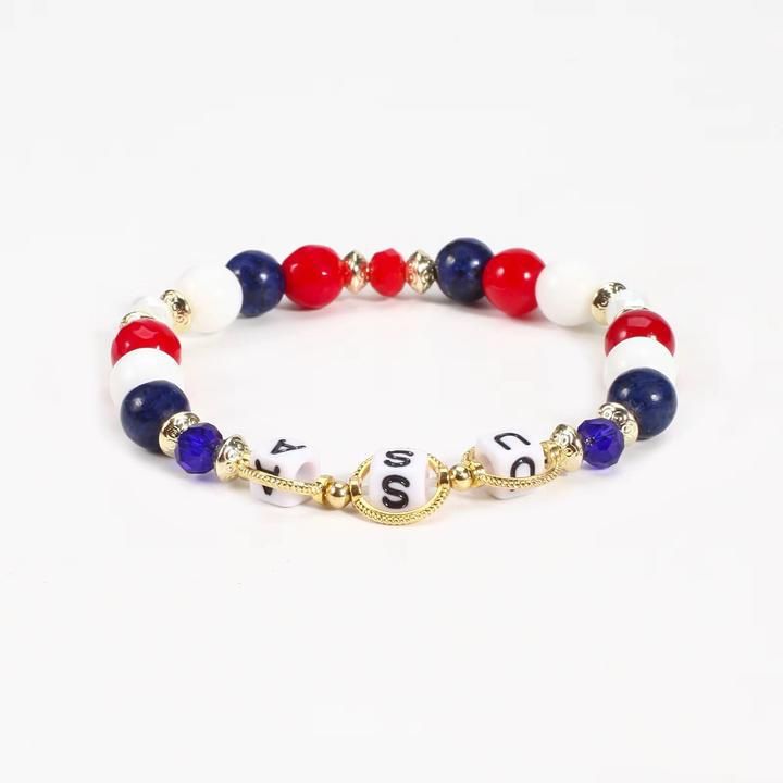 Handgefertigtes Armband-Set zum Unabhängigkeitstag der USA mit Natursteinperlen und Buchstabenanhängern, Unisex-Schmuck für Männer und Frauen_voghion.com