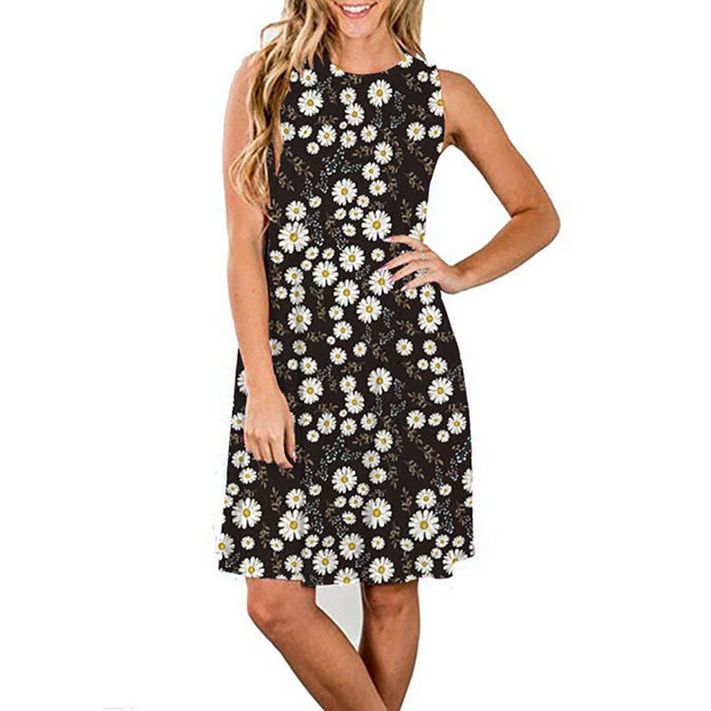 Rochie de vară nouă, fără mâneci, cu guler rotund, lejeră, pentru femei, vara 2023_voghion.com