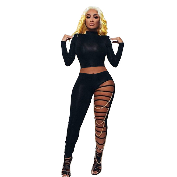 women's tight-fitting solid color two-piece suit_voghion.com