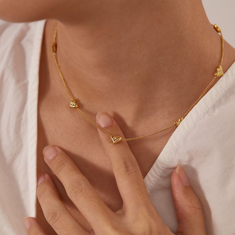 Collana con cuore in acciaio inossidabile, versatile e alla moda, con piccolo sole e zircone, stile pendolare, per donna_voghion.com