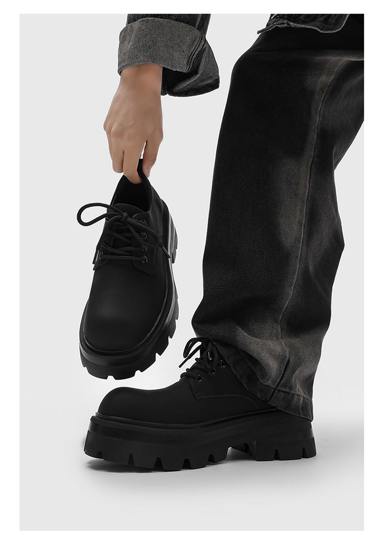 Thick Bottom Increased 7cm Derby Matte High-Grade Men's Casual Black Big Head British Style Small Leather Shoes_voghion.com
