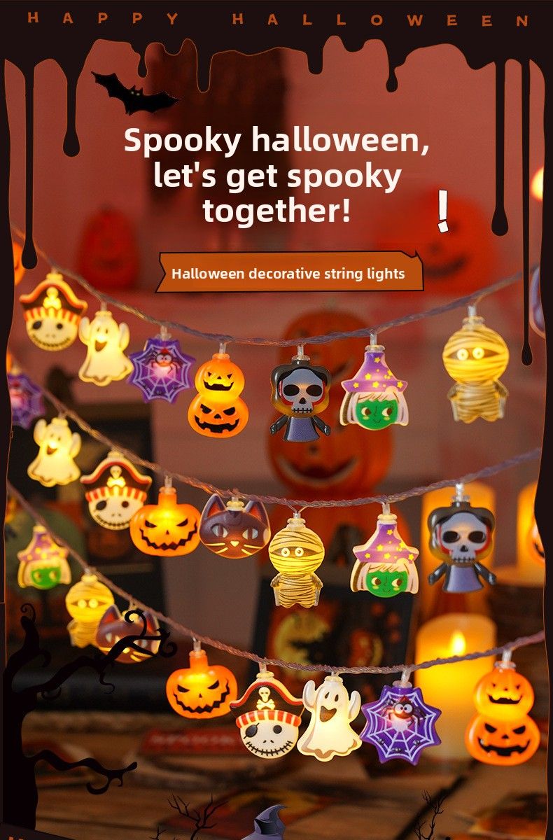 RYYD LED Halloween Pumpkin Ghost Festival Decorative String Lights Battery Remote Control USB Color Party Decoration Light_voghion.com