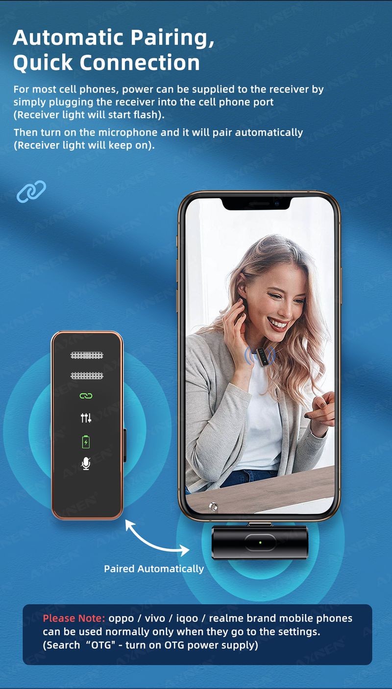 „AXNEN“ belaidis prisegamas mikrofonas, mini nešiojamas, triukšmo mažinimo garso ir vaizdo įrašymo mikrofonas, skirtas „iPhone Type-C“ su_voghion.com
