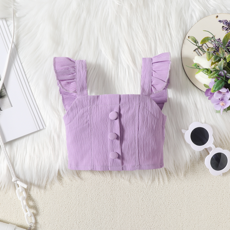 Babykleidung Kinder einfarbig Neckholder kleine fliegende Ärmel Top + Rock + Gürtel Mode Mädchen Anzug_voghion.com