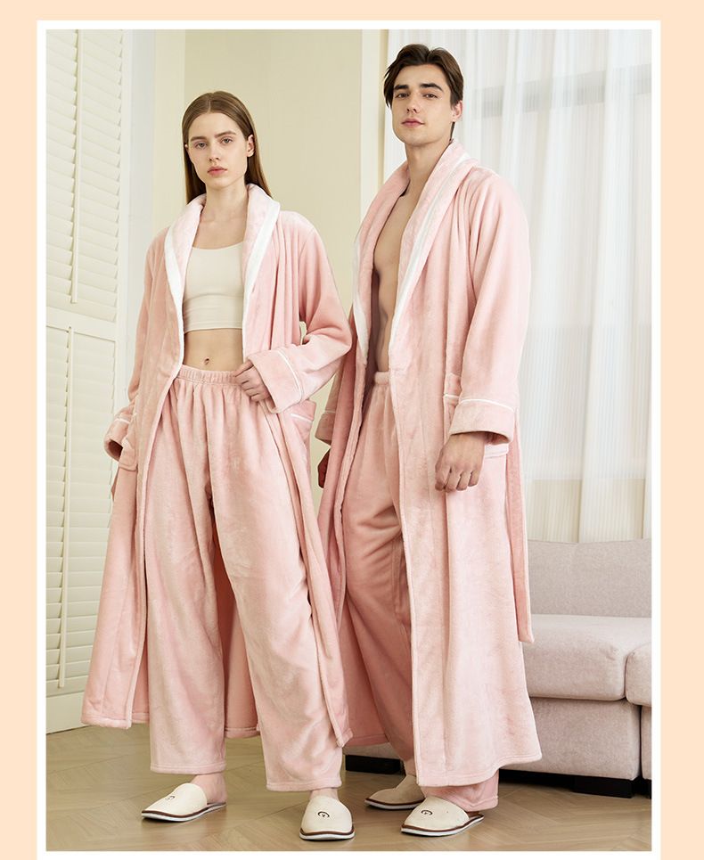 Underwear & Sleepwears Plush Fleece Robe Set With Pants – Ultra Soft Winter Bathrobe For Home, Lounge & Spa – Lightweight & Warm (Silver Gray, Pink)_voghion.com