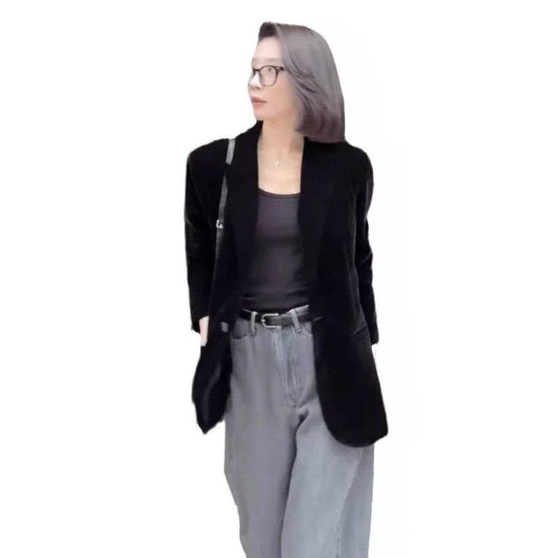 Blazer in velluto nero 2025 per donna, nuovo stile autunnale, elegante, casual, di alta qualità, piccolo abito_voghion.com