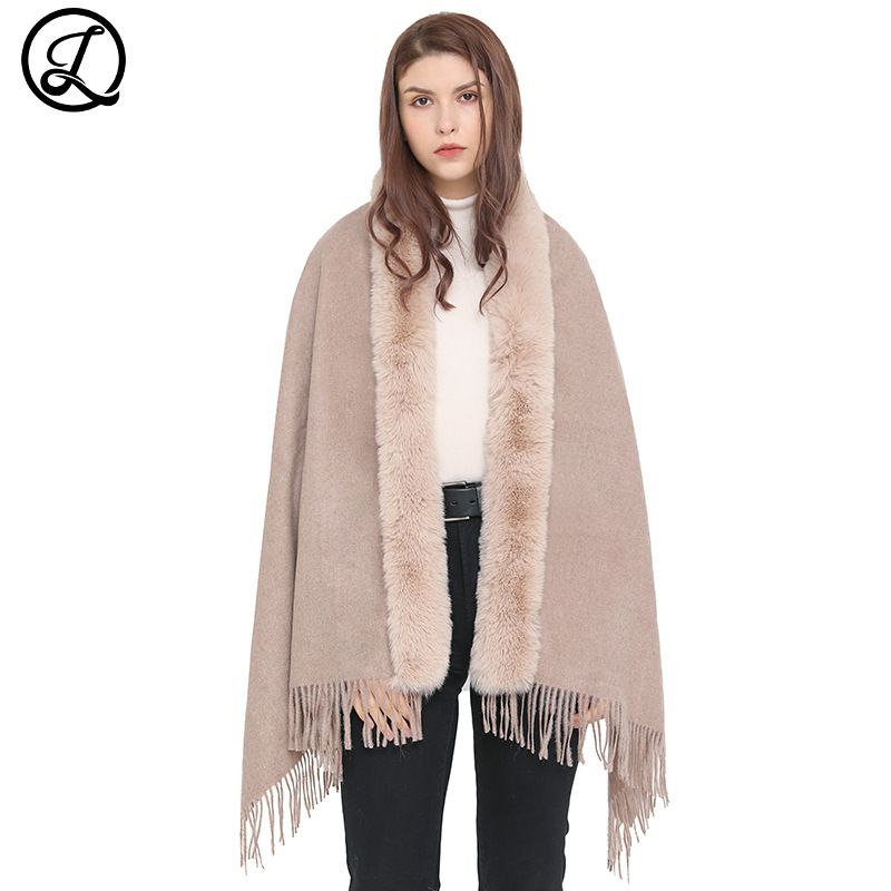 Winter wool collar scarf dual-use women's i mitation cashmere thick dress shawl_voghion.com