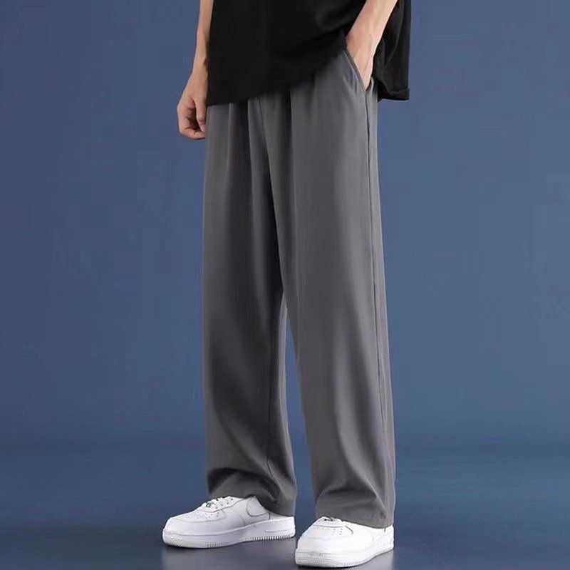 Summer Thin Pants, Men's Fashion Label Loose Oversized Ice Silk Casual With A Drooping Feeling, Straight Tube Elastic_voghion.com
