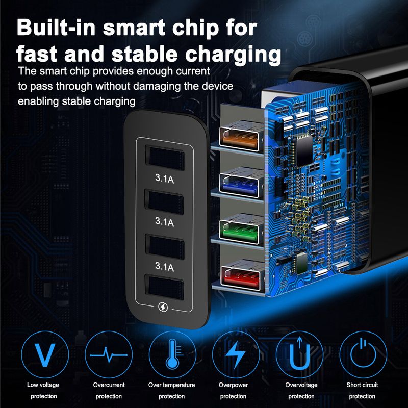 Φορτιστής κινητού τηλεφώνου Music Festival AU 4USB 3.1A Κεφαλή φόρτισης πολλαπλών θυρών Βρετανικό, Αυστραλιανό, Κορεατικό, Ινδικό Πρότυπο_voghion.com