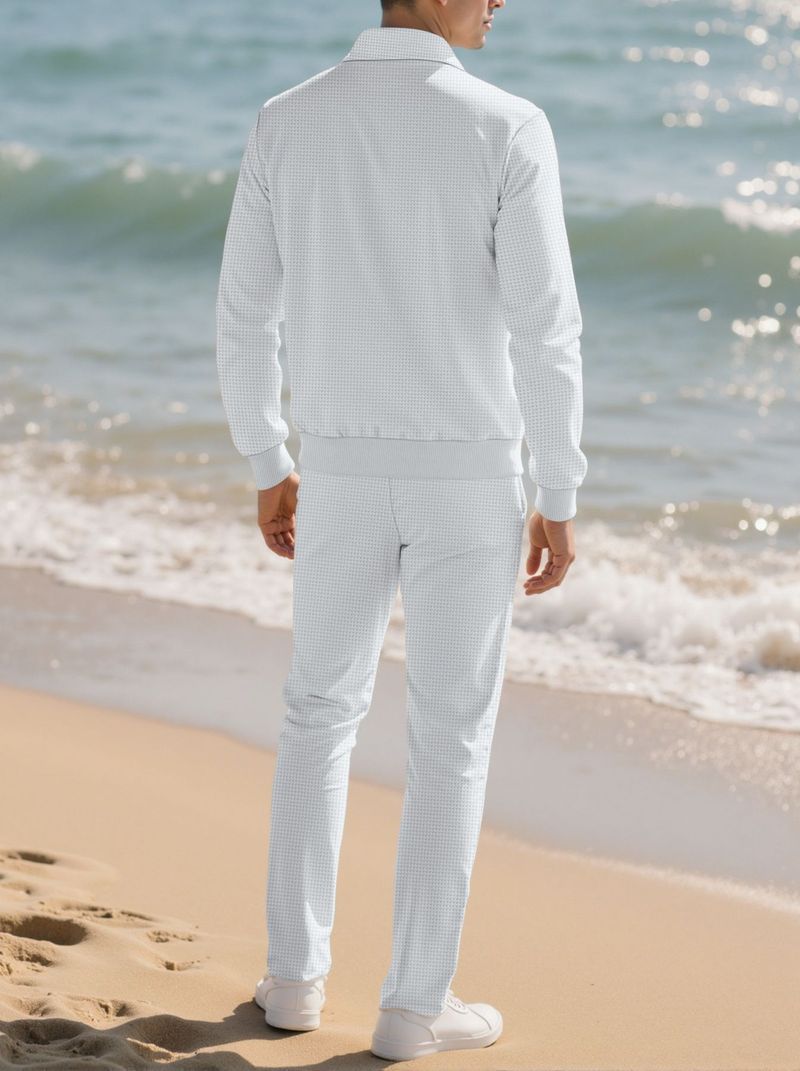 Herren Freizeitanzüge Langarm Tasche Reißverschluss Hemd Jacke Hose Zweiteiliger Anzug Männer_voghion.com