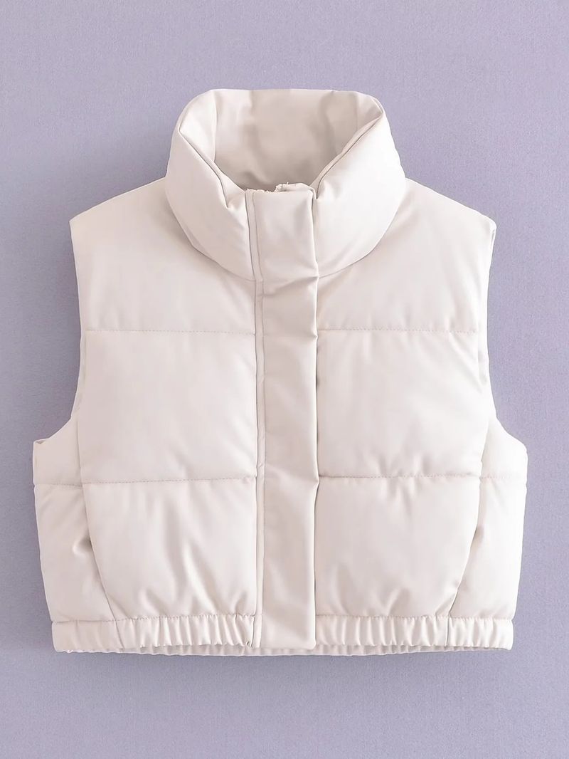 Y2Kins Standing Collar PU Cotton Vest 2024 Spring and Autumn New Solid Tank Top Women's A764519_voghion.com
