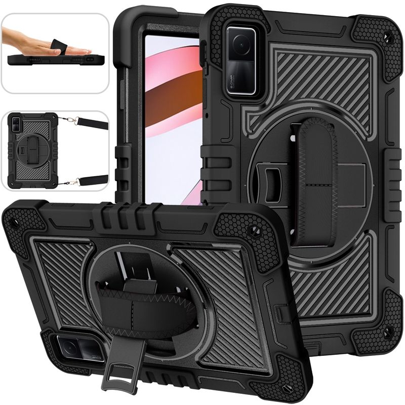Voor Xiaomi Redmi Pad 10.61 360 graden rotatie PC contrast siliconen tablethoes (zwart)_voghion.com