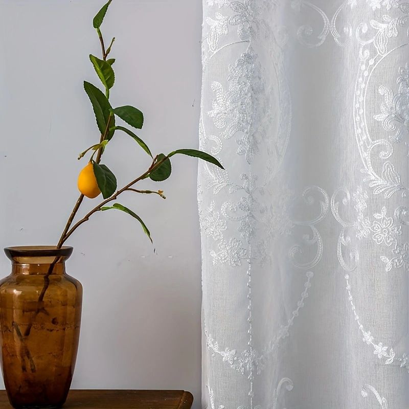 Witte hangmand, handdoek, borduurwerk, geperforeerd raamscherm, klaslokaal, slaapkamergordijn, woonkamer, slaapkamer, balkon, semi-verduisterend kantgordijn_voghion.com