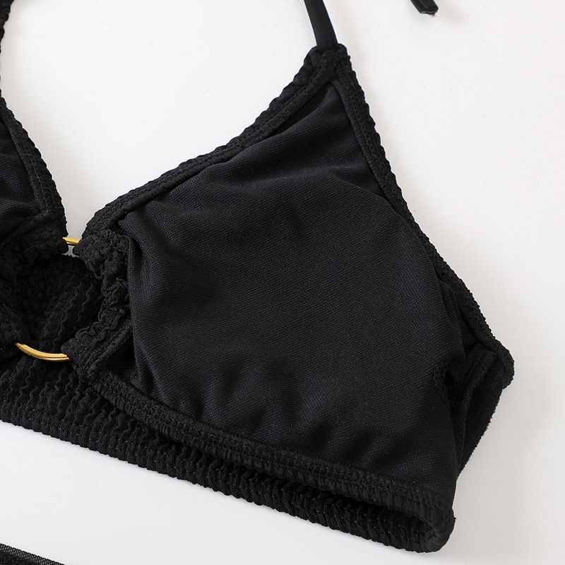 Women's Clothing Spring And Summer New Women's Swimsuit Slim Fit Pure Color Sexy Fashion Hanging Neck Three Piece Set_voghion.com
