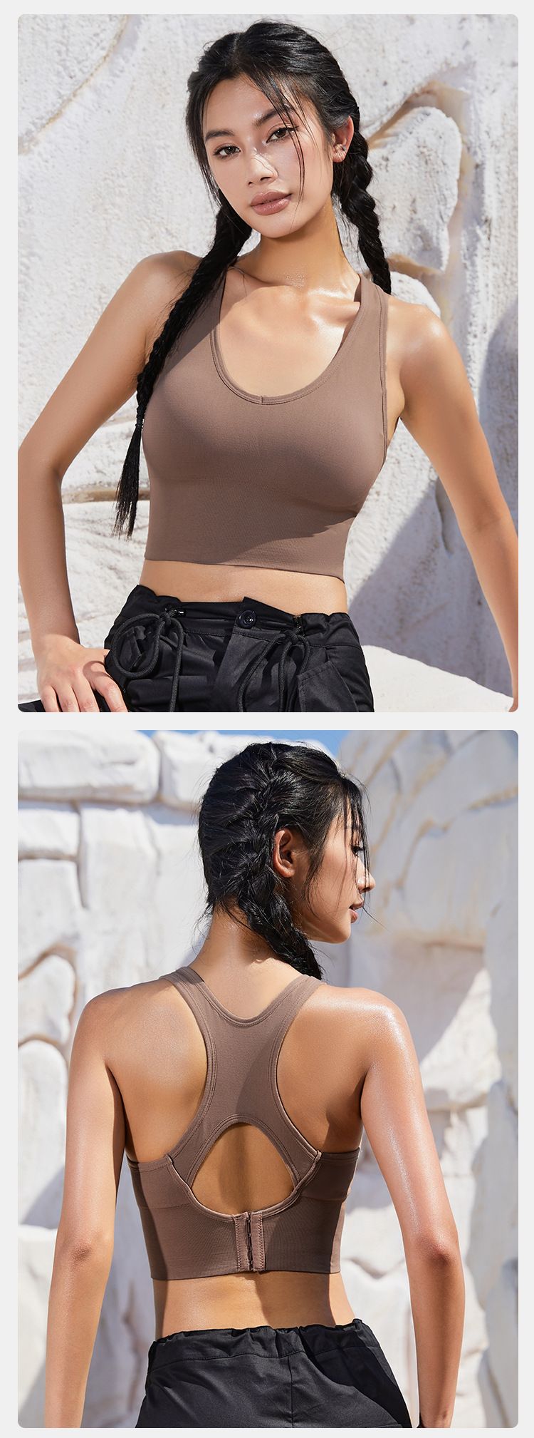 【 3piece set 】High strength shock-absorbing gathering bra, women's one-piece fixed cup, thin design, beautiful back, front zipper,_voghion.com