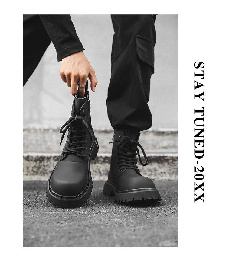 Lokomotiven-Werkzeugstiefel, hohe Spitze, dicke Sohle, erhöhte Martin-Stiefel, Outdoor-Wanderstiefel für Herren_voghion.com